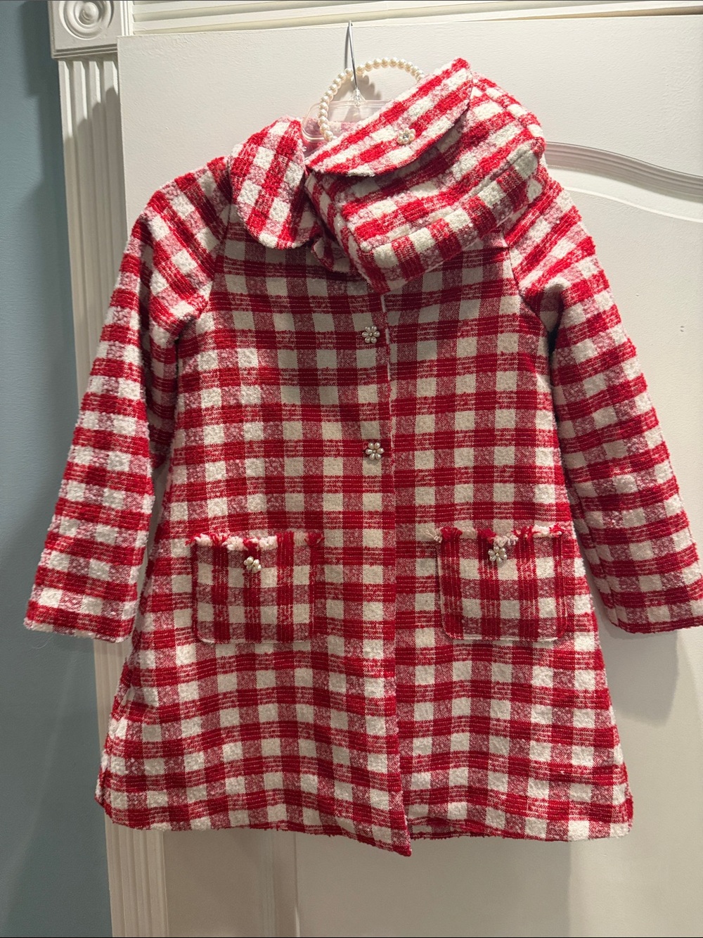Rachel Zoe Red & White Checked Hooded Girls' Pea Coat, dress and purse